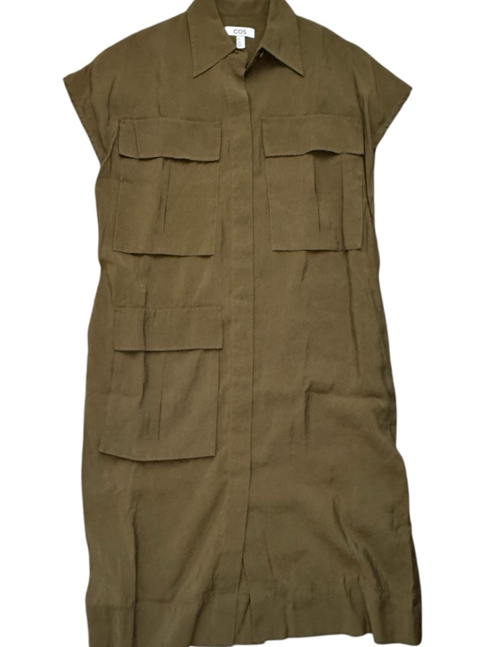 COS Sleeveless Utility Midi Shirt Dress - Olive Green - Size 4